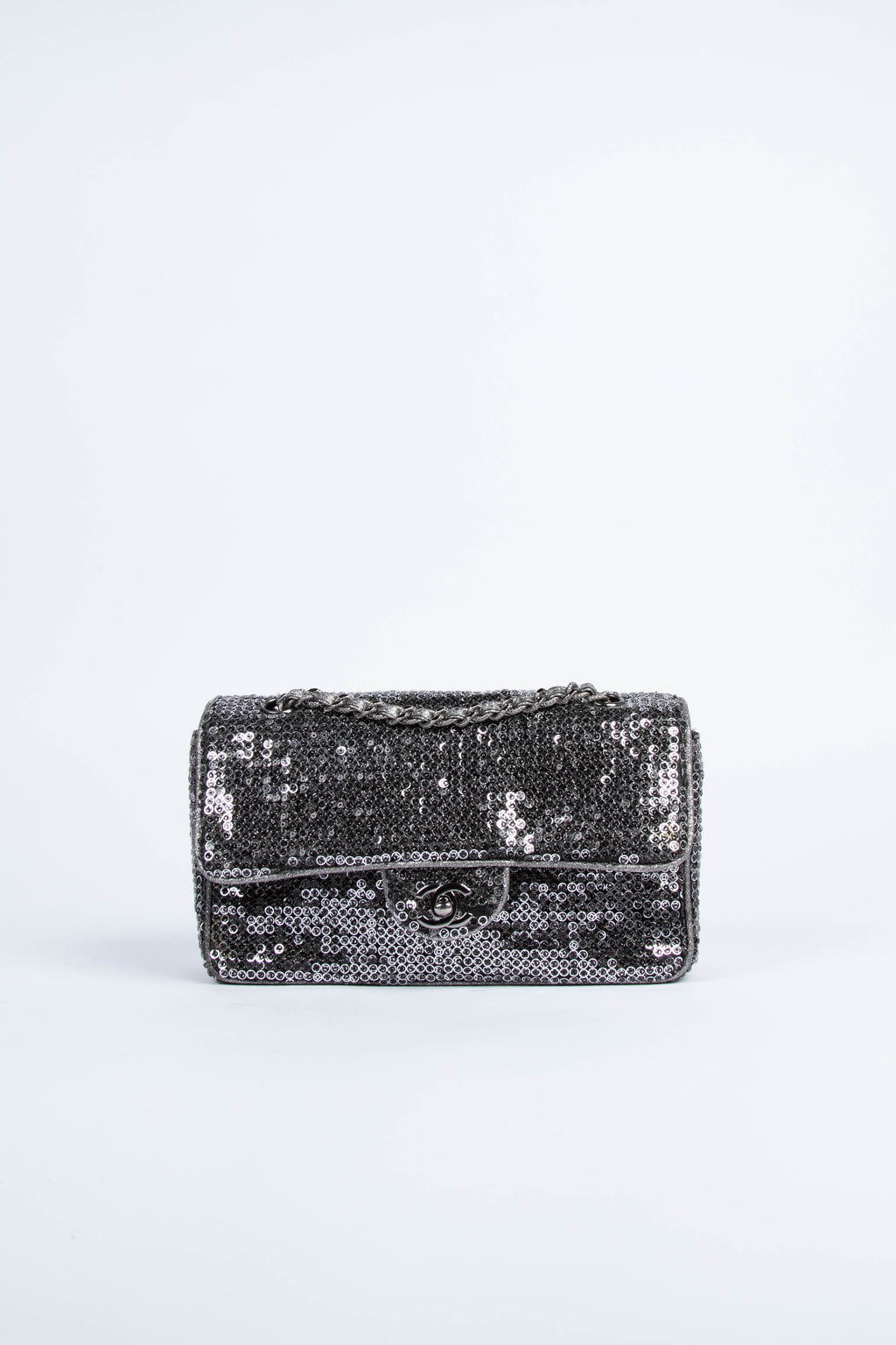 2000s Chanel Silver Sequin Single Flap Shoulder Bag