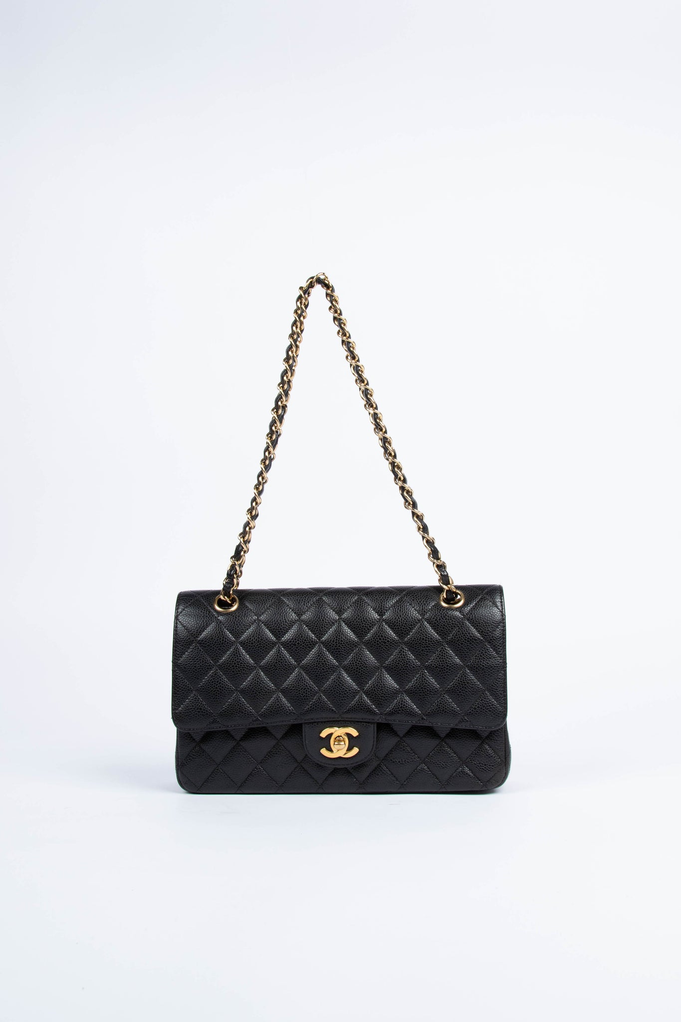 RARE 2000s Chanel Black Caviar Medium Classic Double Flap Shoulder Bag