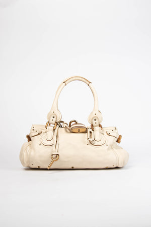 2000s Chloe Cream Leather Paddington Shoulder Bag with Brushed Gold Hardware