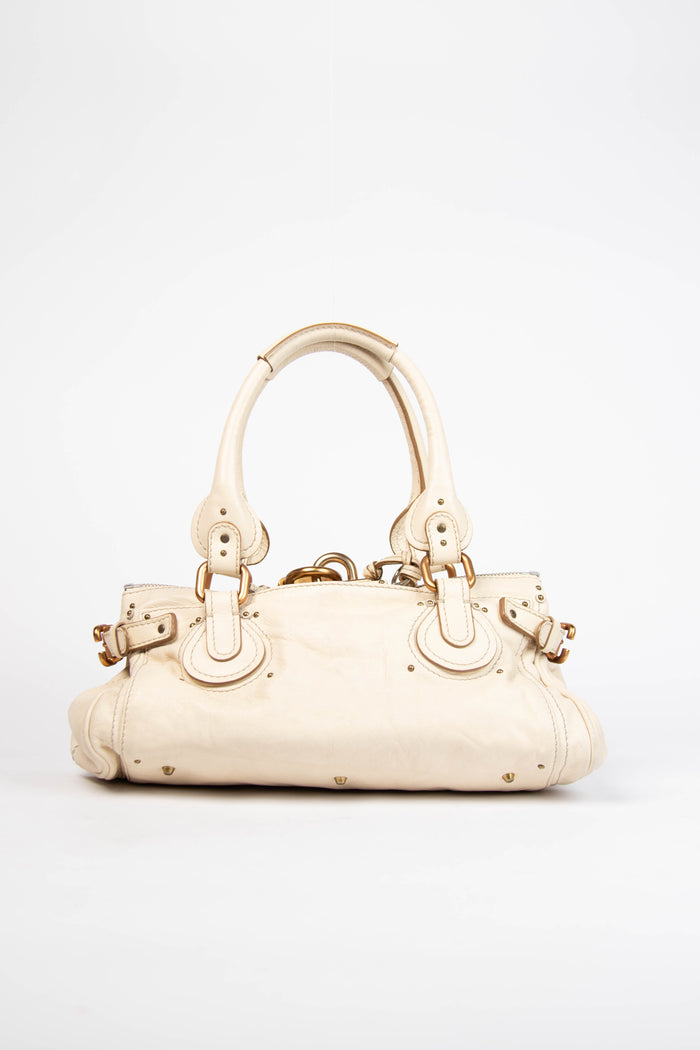 2000s Chloe Cream Leather Paddington Shoulder Bag with Brushed Gold Hardware