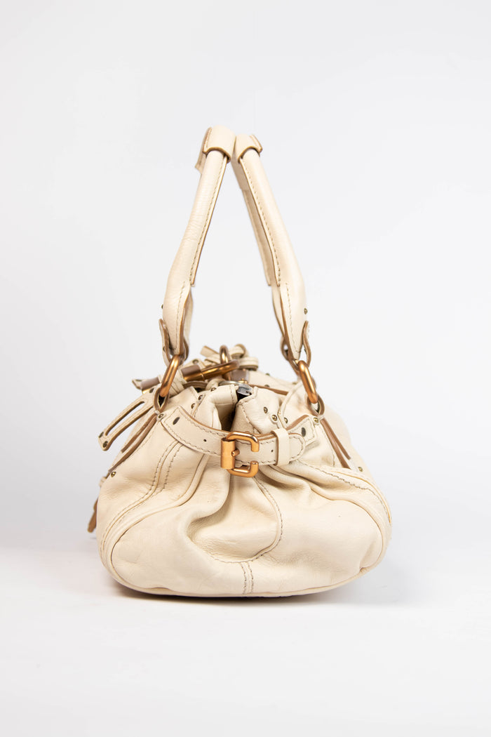 2000s Chloe Cream Leather Paddington Shoulder Bag with Brushed Gold Hardware