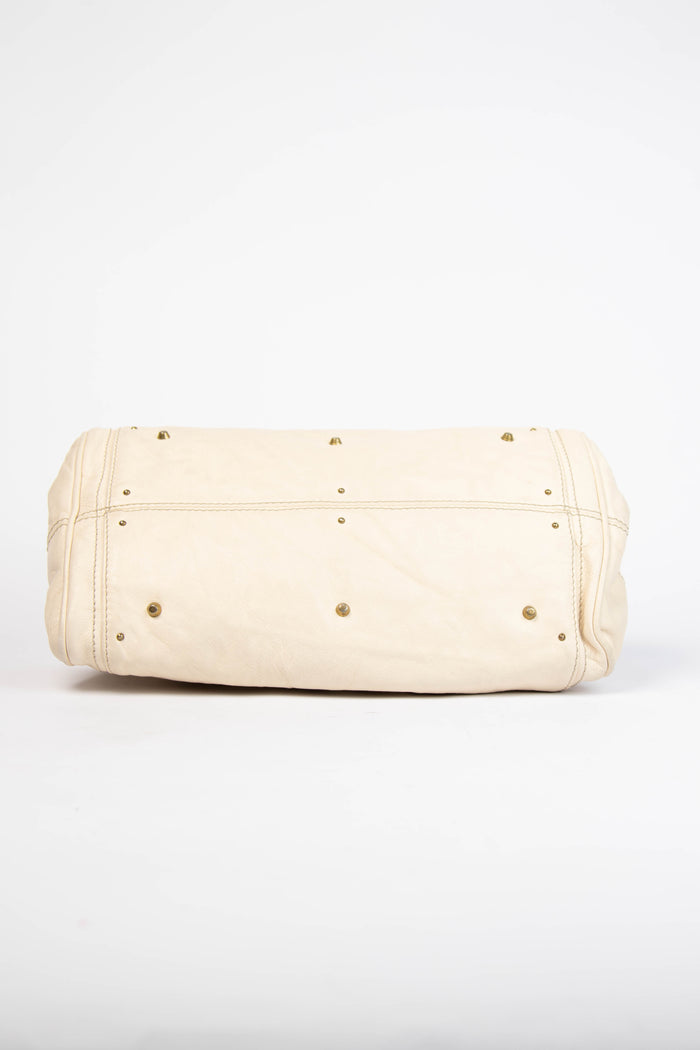 2000s Chloe Cream Leather Paddington Shoulder Bag with Brushed Gold Hardware