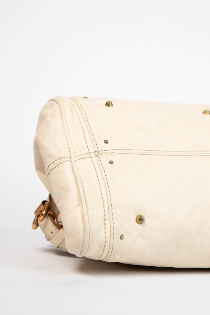 2000s Chloe Cream Leather Paddington Shoulder Bag with Brushed Gold Hardware