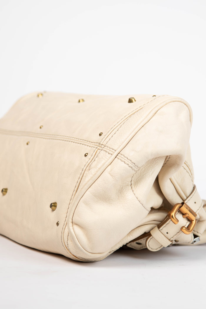 2000s Chloe Cream Leather Paddington Shoulder Bag with Brushed Gold Hardware