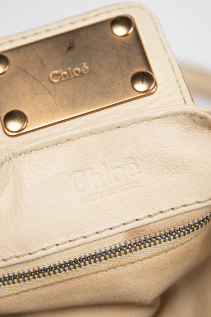 2000s Chloe Cream Leather Paddington Shoulder Bag with Brushed Gold Hardware