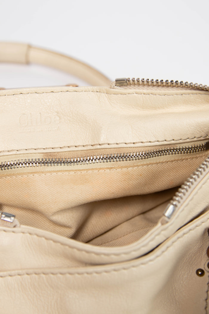 2000s Chloe Cream Leather Paddington Shoulder Bag with Brushed Gold Hardware