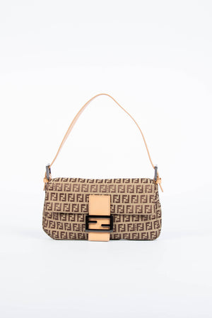 Vintage Fendi Brown Zucchino Baguette Shoulder Bag