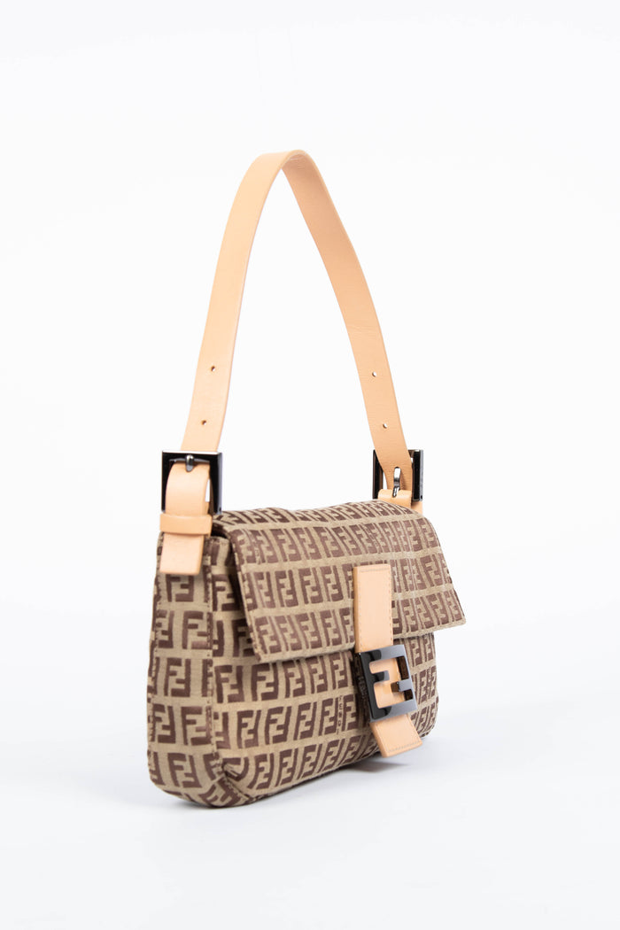 Vintage Fendi Brown Zucchino Baguette Shoulder Bag