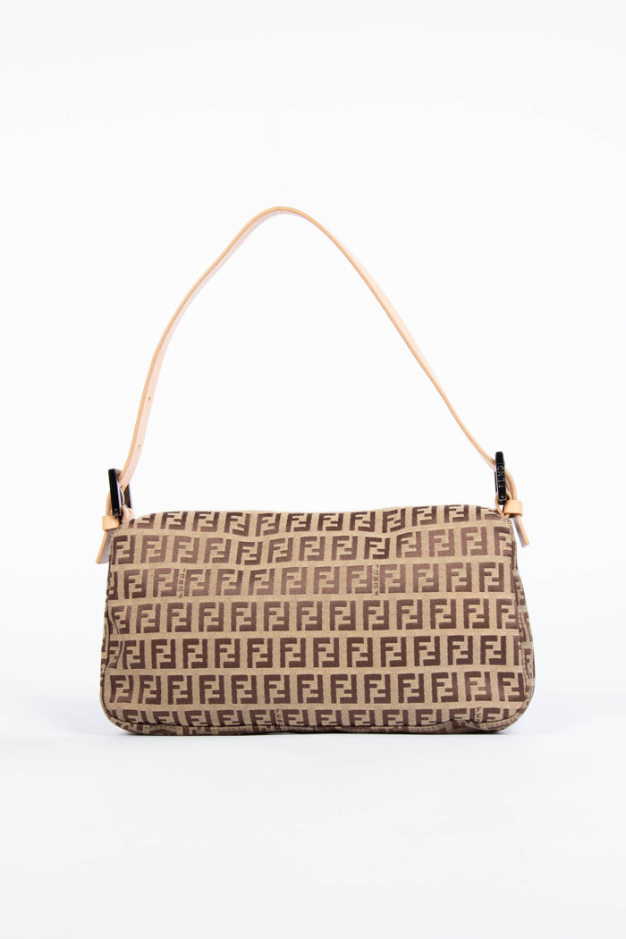 Vintage Fendi Brown Zucchino Baguette Shoulder Bag