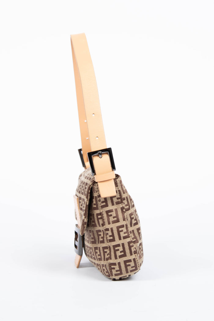 Vintage Fendi Brown Zucchino Baguette Shoulder Bag