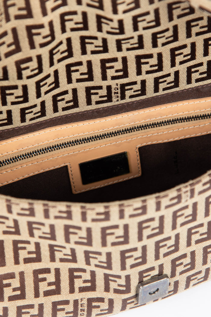 Vintage Fendi Brown Zucchino Baguette Shoulder Bag