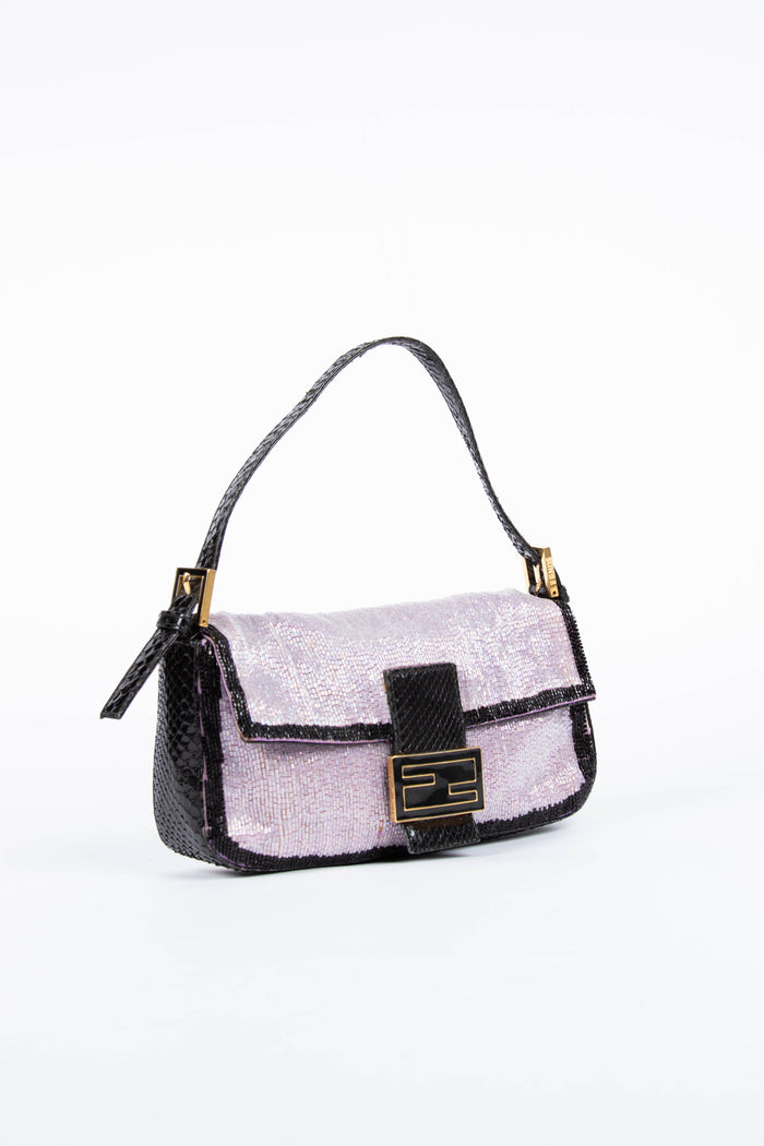RARE Fendi Purple Beaded Baguette Shoulder Bag