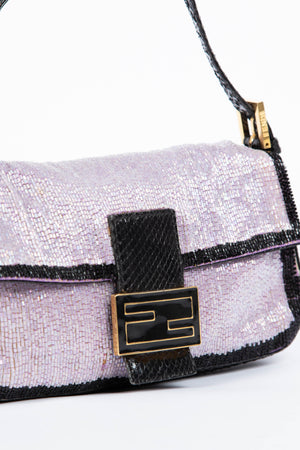 RARE Fendi Purple Beaded Baguette Shoulder Bag