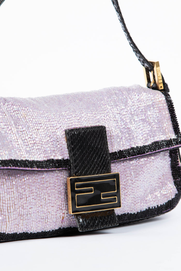 RARE Fendi Purple Beaded Baguette Shoulder Bag