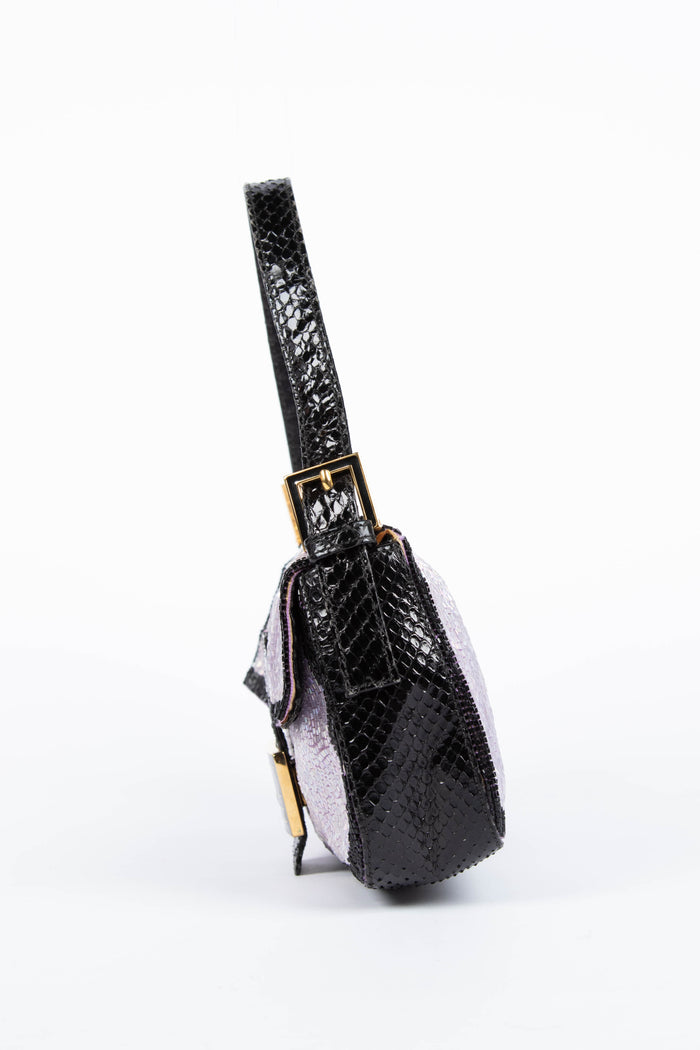 RARE Fendi Purple Beaded Baguette Shoulder Bag
