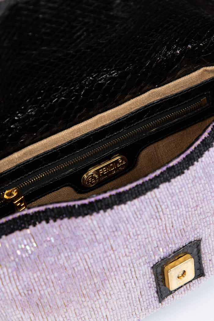 RARE Fendi Purple Beaded Baguette Shoulder Bag