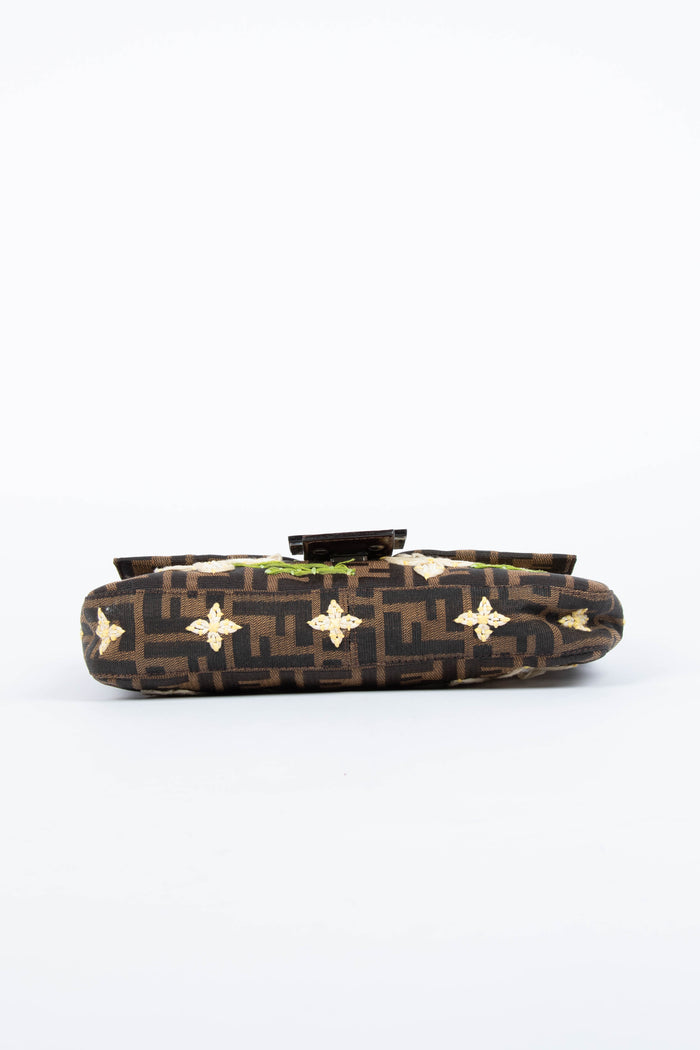 90s Fendi Zucca Embroidered Baguette Shoulder Bag