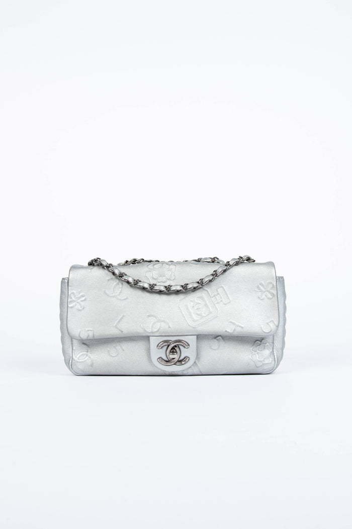 2014 Chanel Silver Lucky Charms Single Flap Shoulder Bag