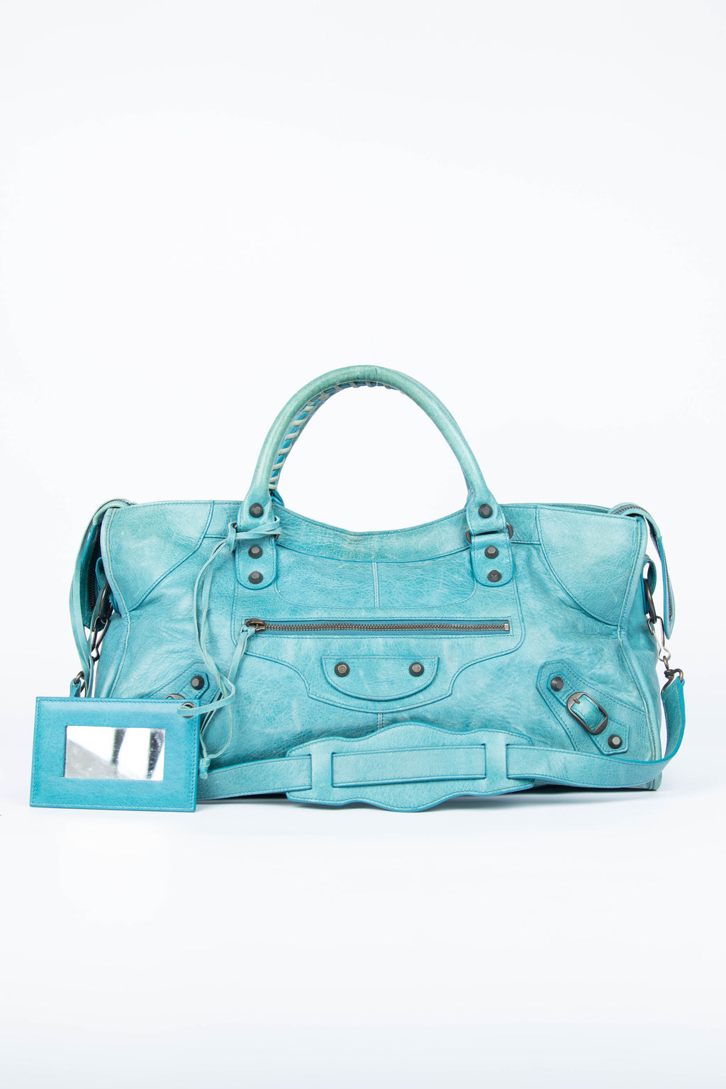 2000s Balenciaga Blue Leather Part-Time Shoulder Bag SHW