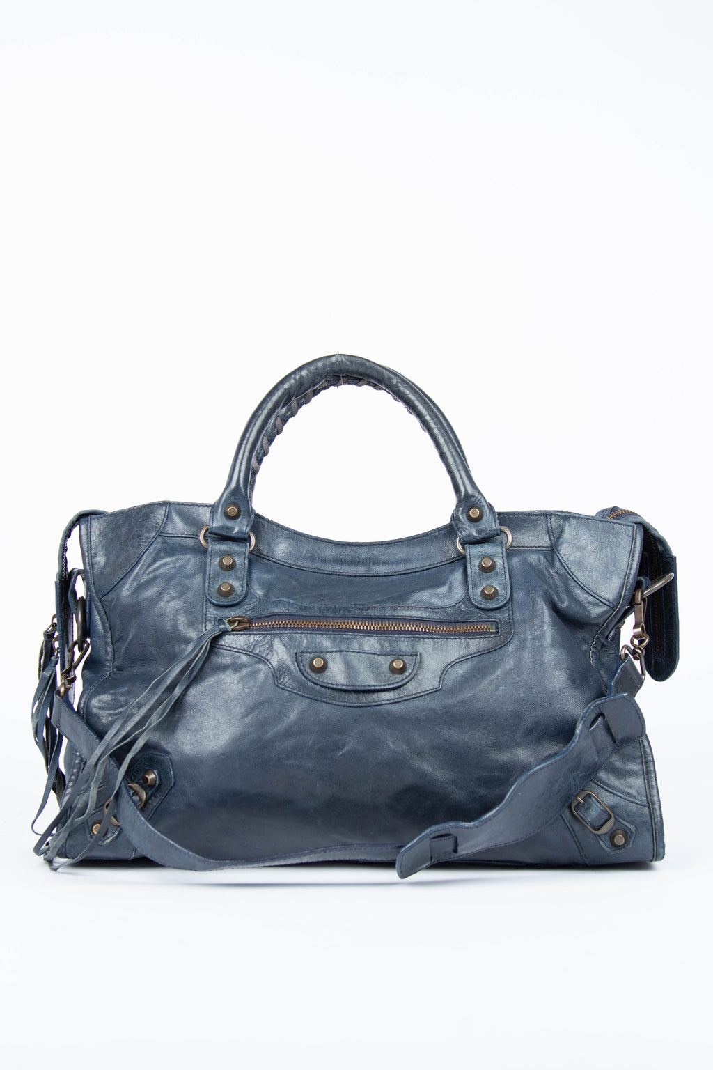 2000s Balenciaga Deep Navy Leather City Bag
