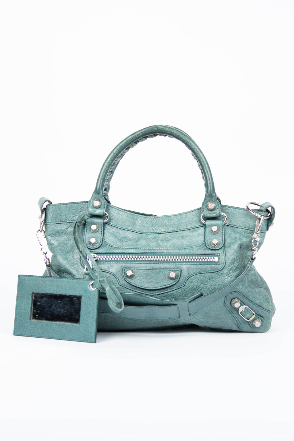 2000s Balenciaga Dark Teal Leather First City Shoulder Bag SHW