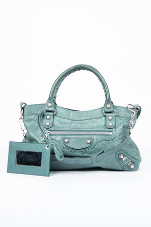 2000s Balenciaga Dark Teal Leather First City Shoulder Bag SHW
