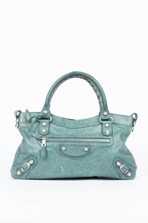 2000s Balenciaga Dark Teal Leather First City Shoulder Bag SHW