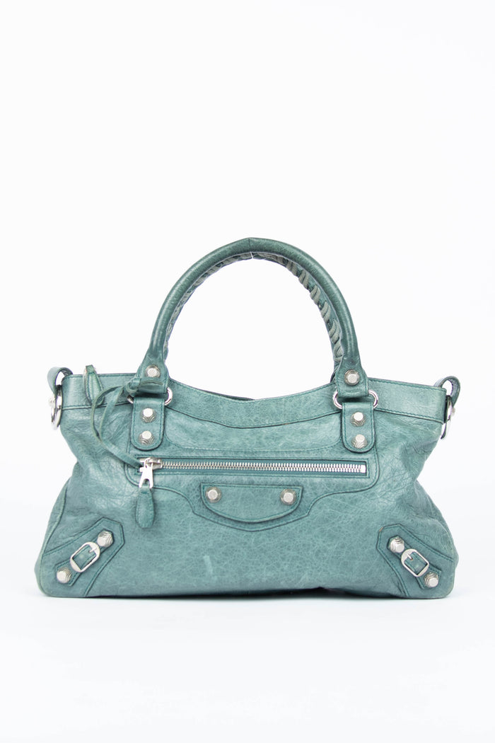 2000s Balenciaga Dark Teal Leather First City Shoulder Bag SHW