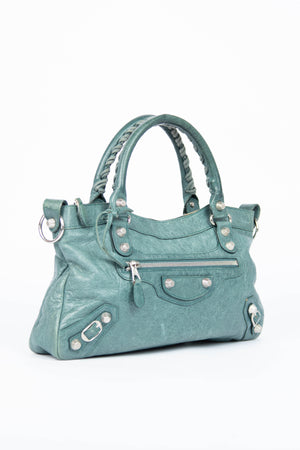 2000s Balenciaga Dark Teal Leather First City Shoulder Bag SHW