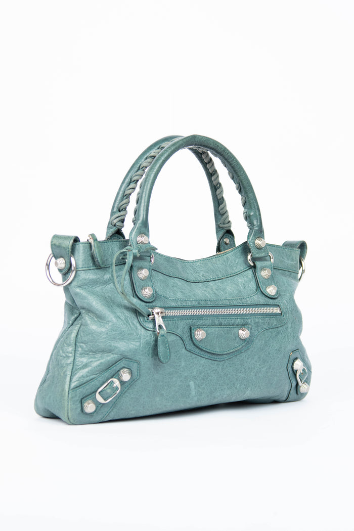 2000s Balenciaga Dark Teal Leather First City Shoulder Bag SHW