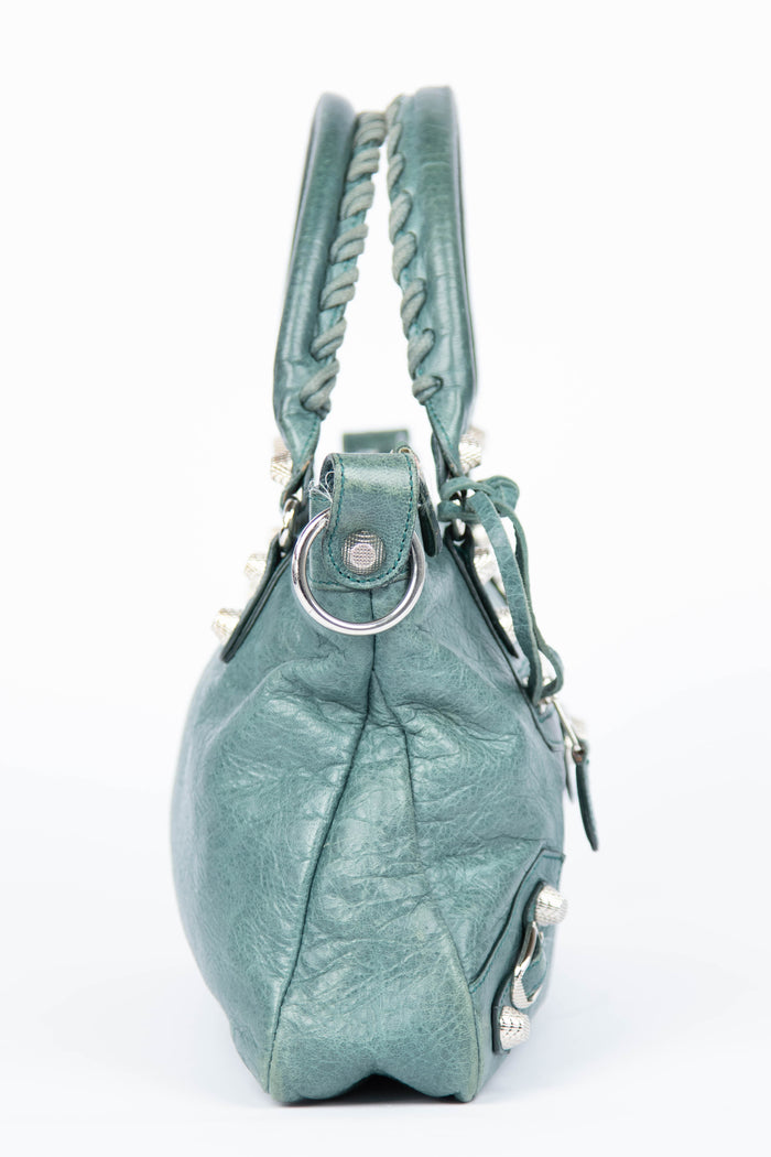 2000s Balenciaga Dark Teal Leather First City Shoulder Bag SHW