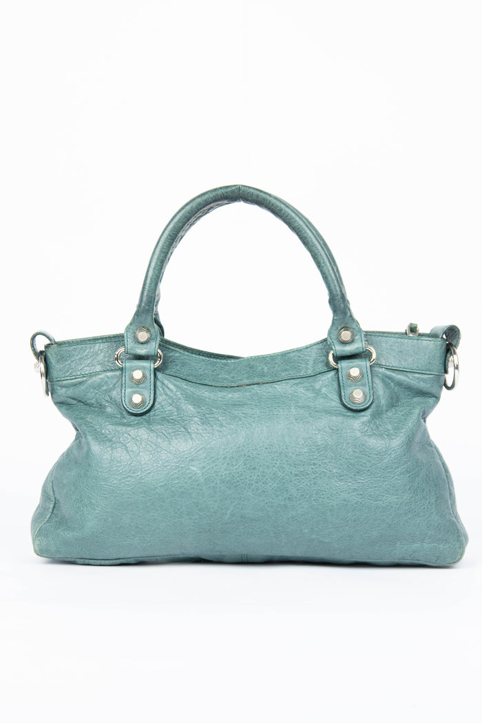 2000s Balenciaga Dark Teal Leather First City Shoulder Bag SHW