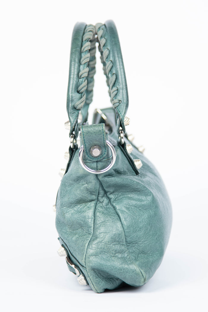 2000s Balenciaga Dark Teal Leather First City Shoulder Bag SHW