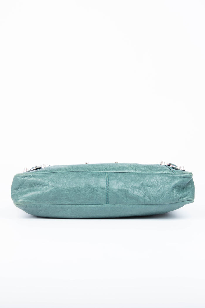 2000s Balenciaga Dark Teal Leather First City Shoulder Bag SHW