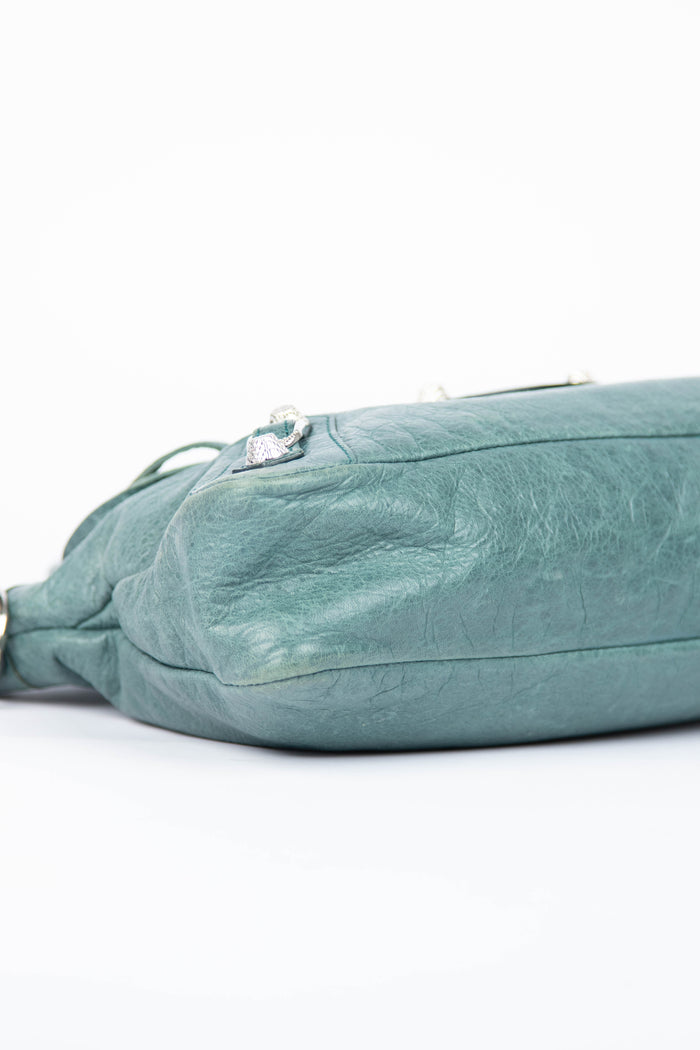 2000s Balenciaga Dark Teal Leather First City Shoulder Bag SHW