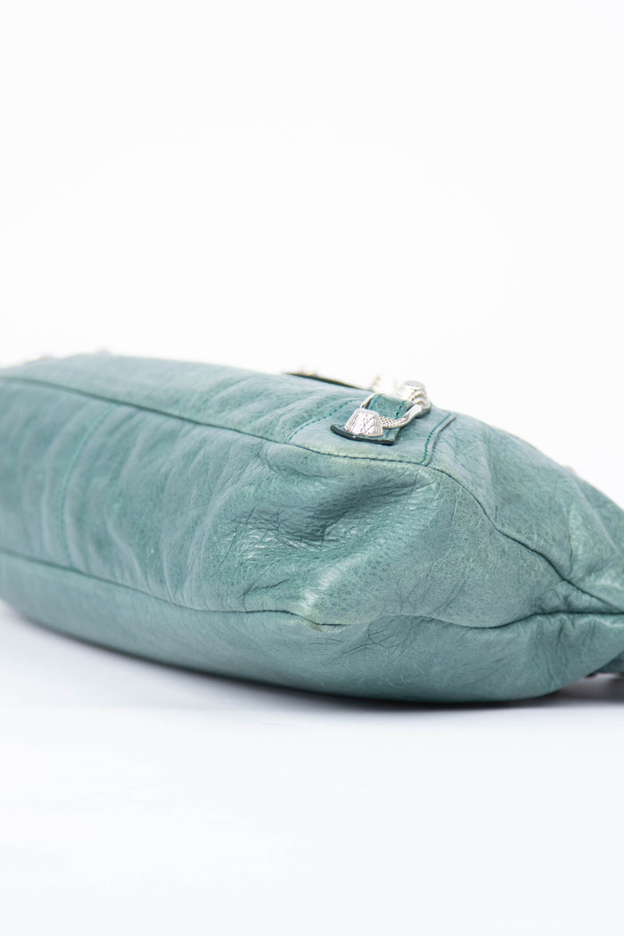 2000s Balenciaga Dark Teal Leather First City Shoulder Bag SHW