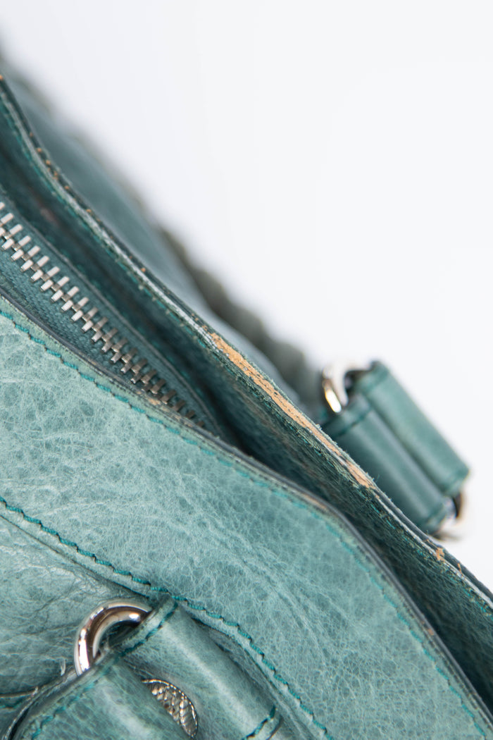 2000s Balenciaga Dark Teal Leather First City Shoulder Bag SHW