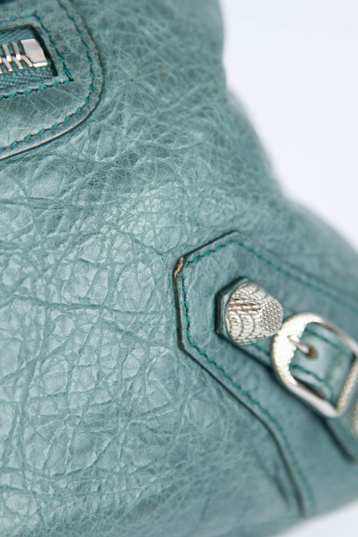 2000s Balenciaga Dark Teal Leather First City Shoulder Bag SHW