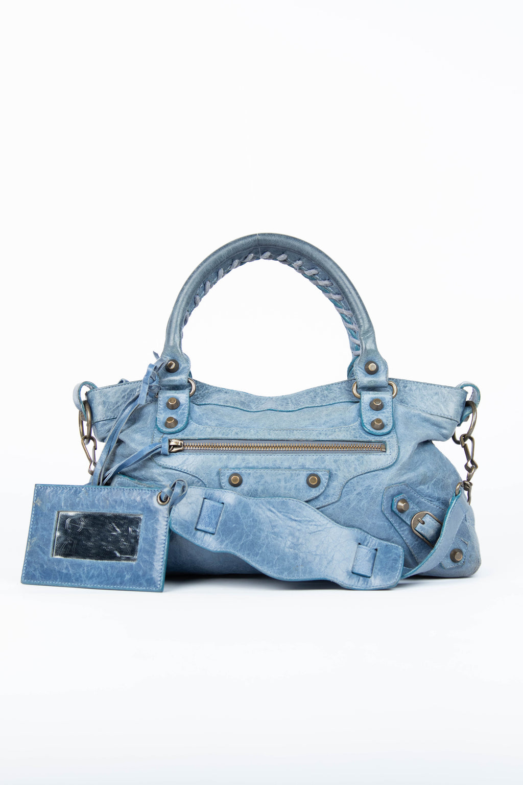2000s Balenciaga Cloudy Blue Leather First City Shoulder Bag