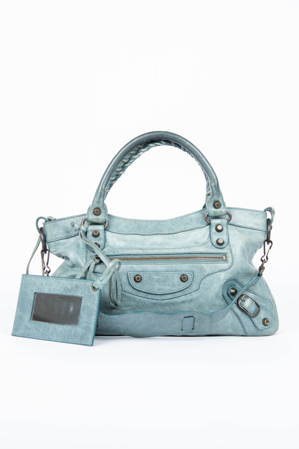 2000s Balenciaga Stone Blue Leather First City Shoulder Bag