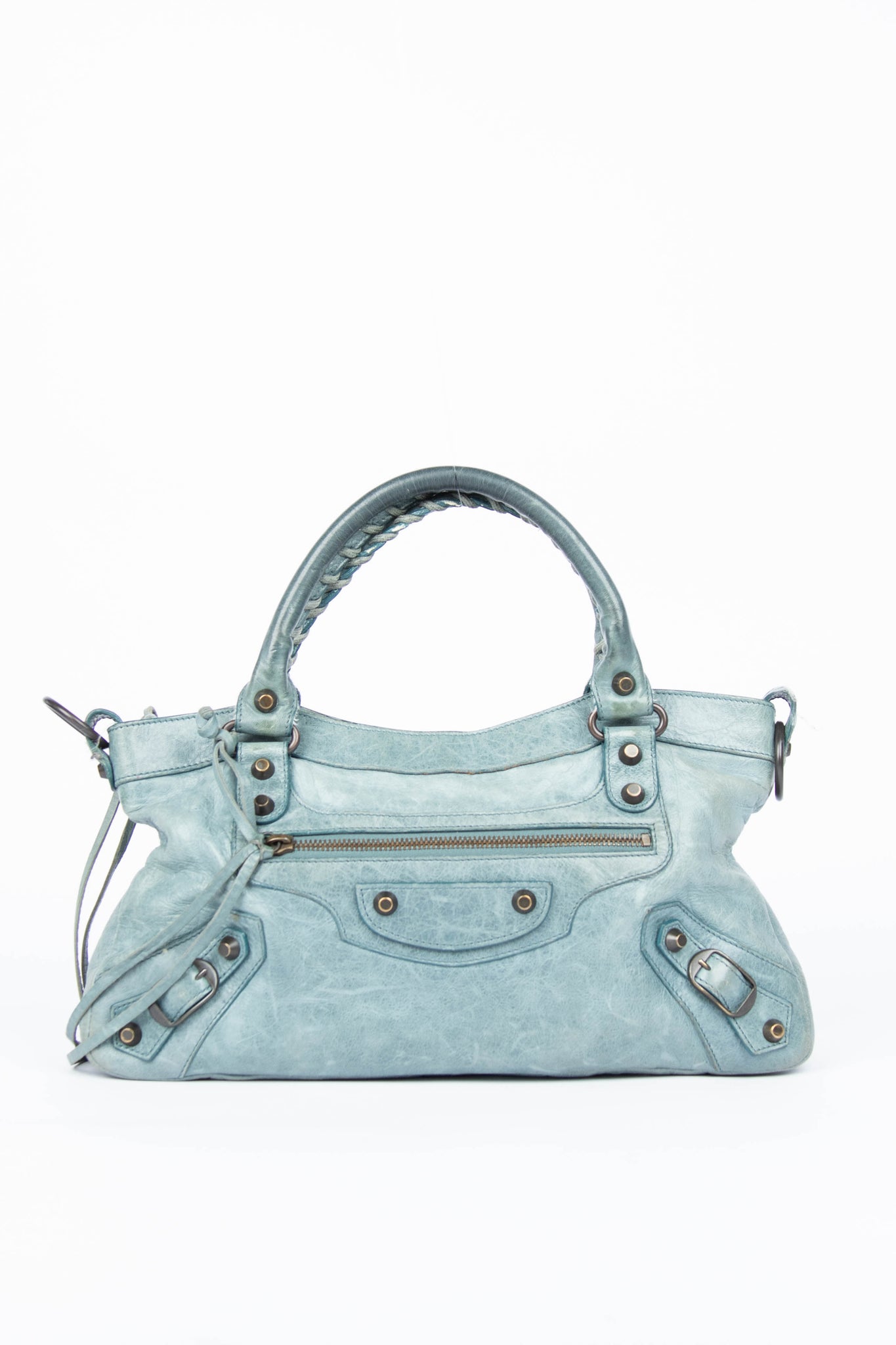 2000s Balenciaga Stone Blue Leather First City Shoulder Bag