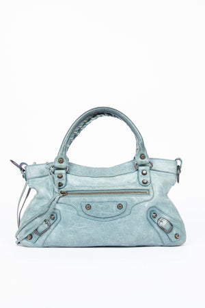 2000s Balenciaga Stone Blue Leather First City Shoulder Bag