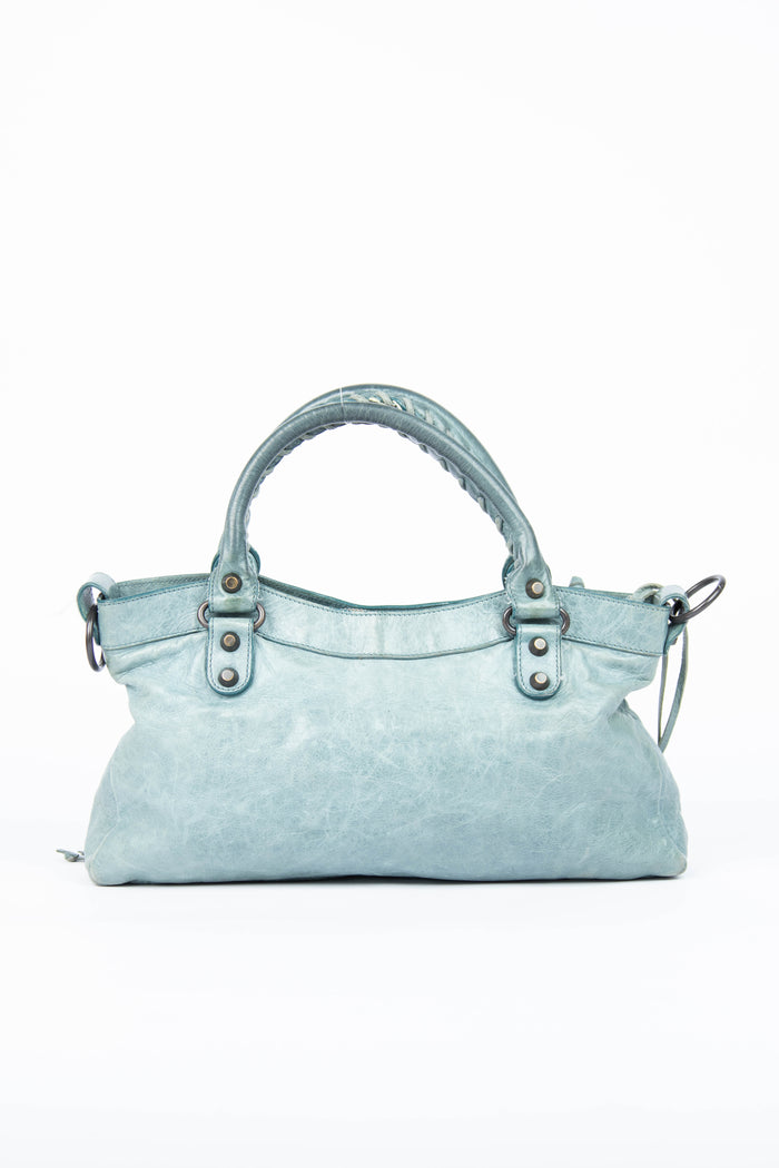 2000s Balenciaga Stone Blue Leather First City Shoulder Bag