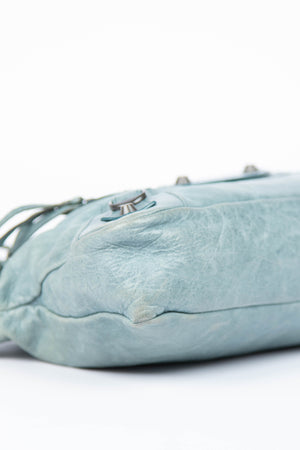 2000s Balenciaga Stone Blue Leather First City Shoulder Bag