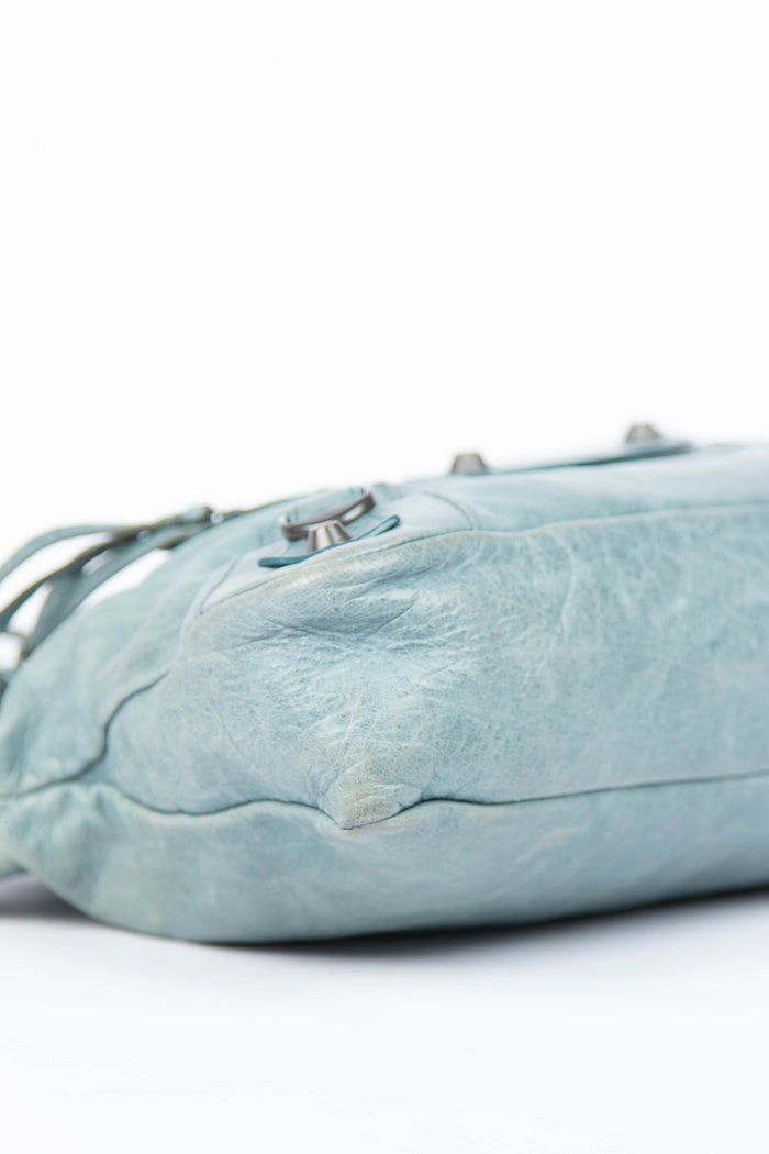 2000s Balenciaga Stone Blue Leather First City Shoulder Bag
