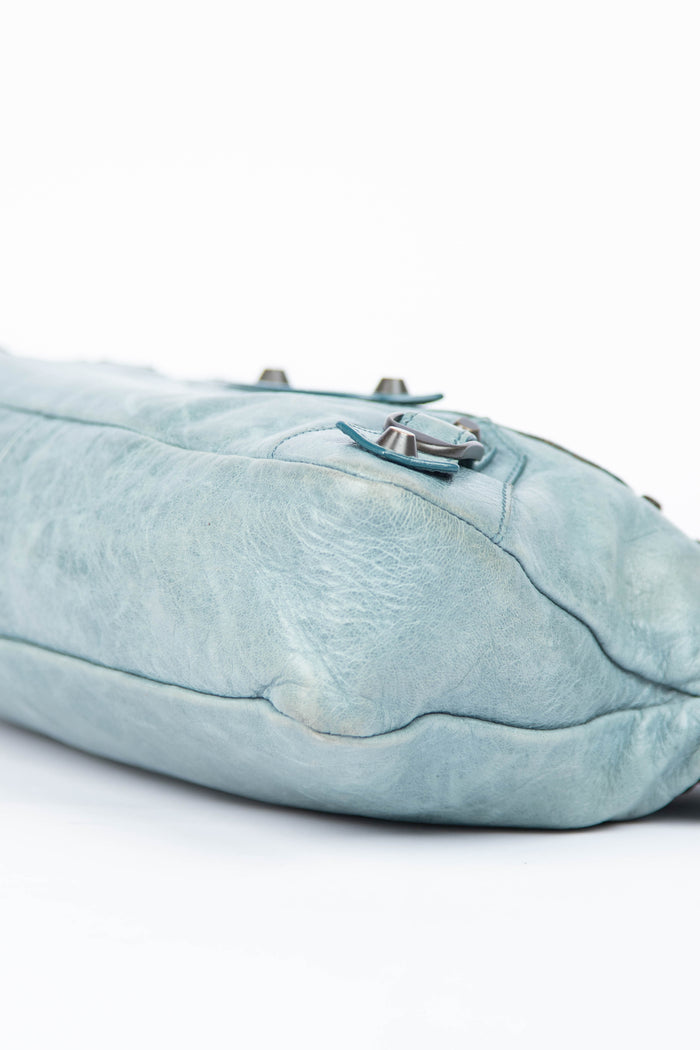 2000s Balenciaga Stone Blue Leather First City Shoulder Bag