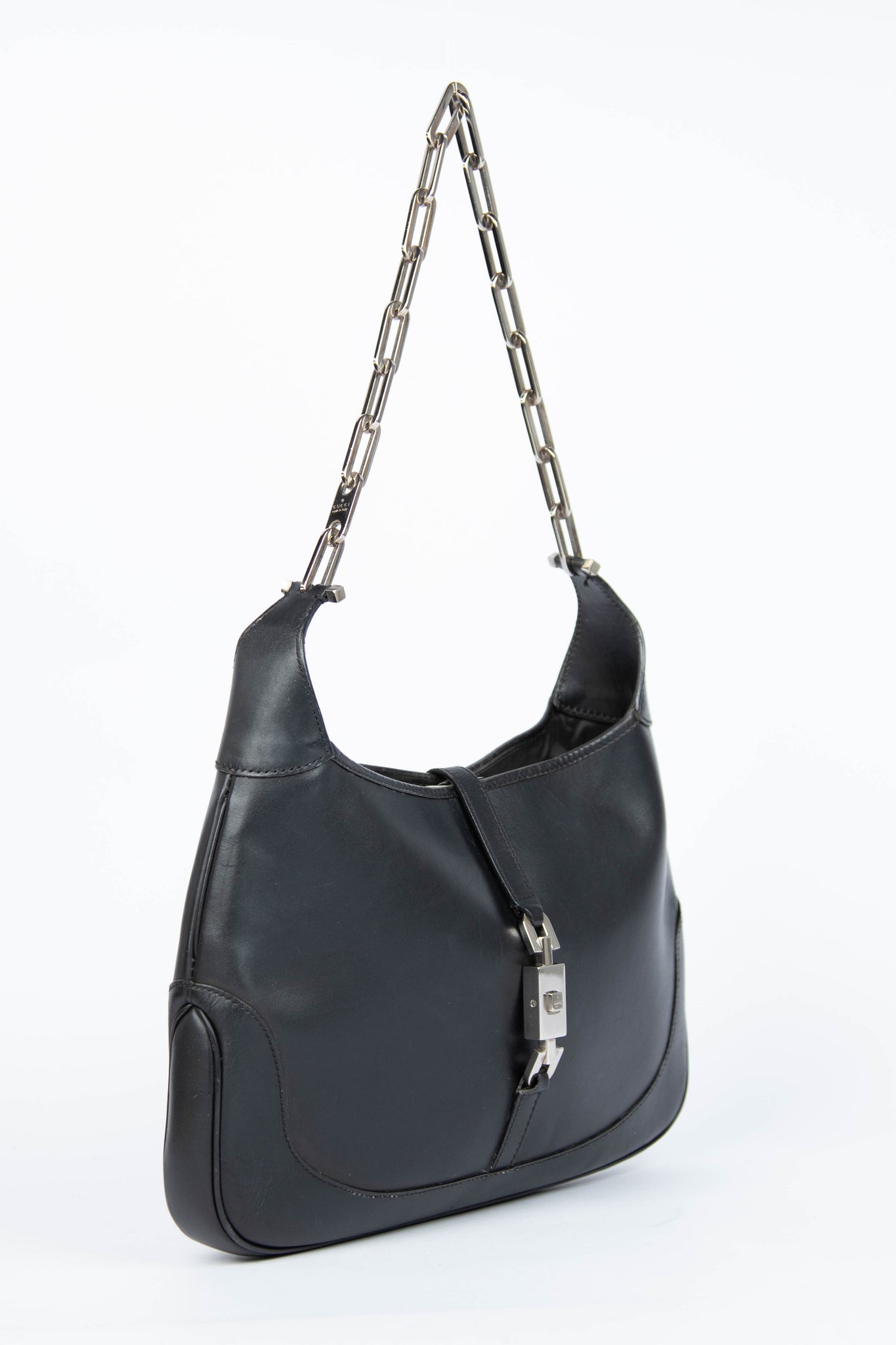 2000s Gucci Black Leather Chain Jackie Bag