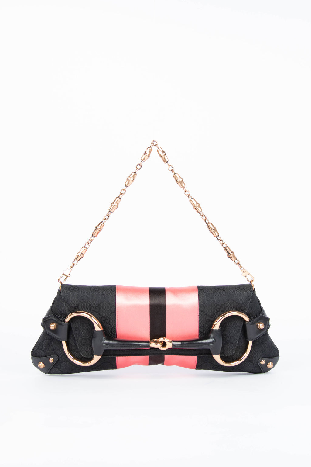 RARE Vintage Gucci GG Black Monogram Large Horsebit Shoulder Bag