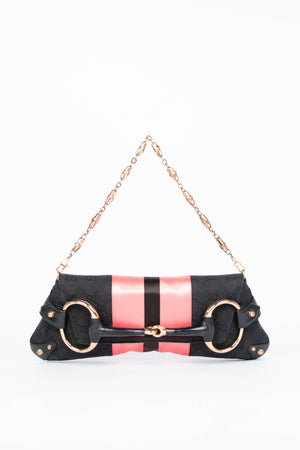 RARE Vintage Gucci GG Black Monogram Large Horsebit Shoulder Bag