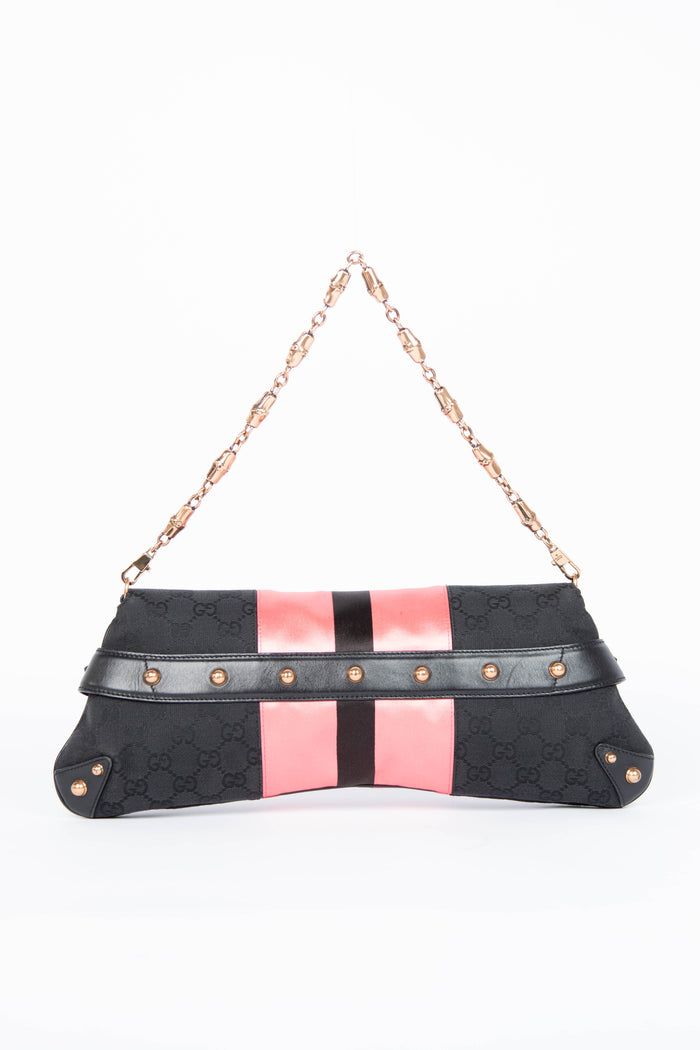 RARE Vintage Gucci GG Black Monogram Large Horsebit Shoulder Bag